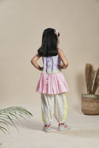 Yellow Lavender And Pink A-Line Kurta With Frills And Salwar Set