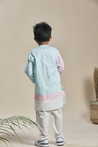 Blue And Pink Long Kurta And Pants Set