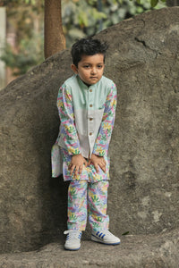 Tropical Print Kurta And Pants Bandi Set