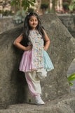 Tropical Print A-Line Kurta With Frills And Salwar Set