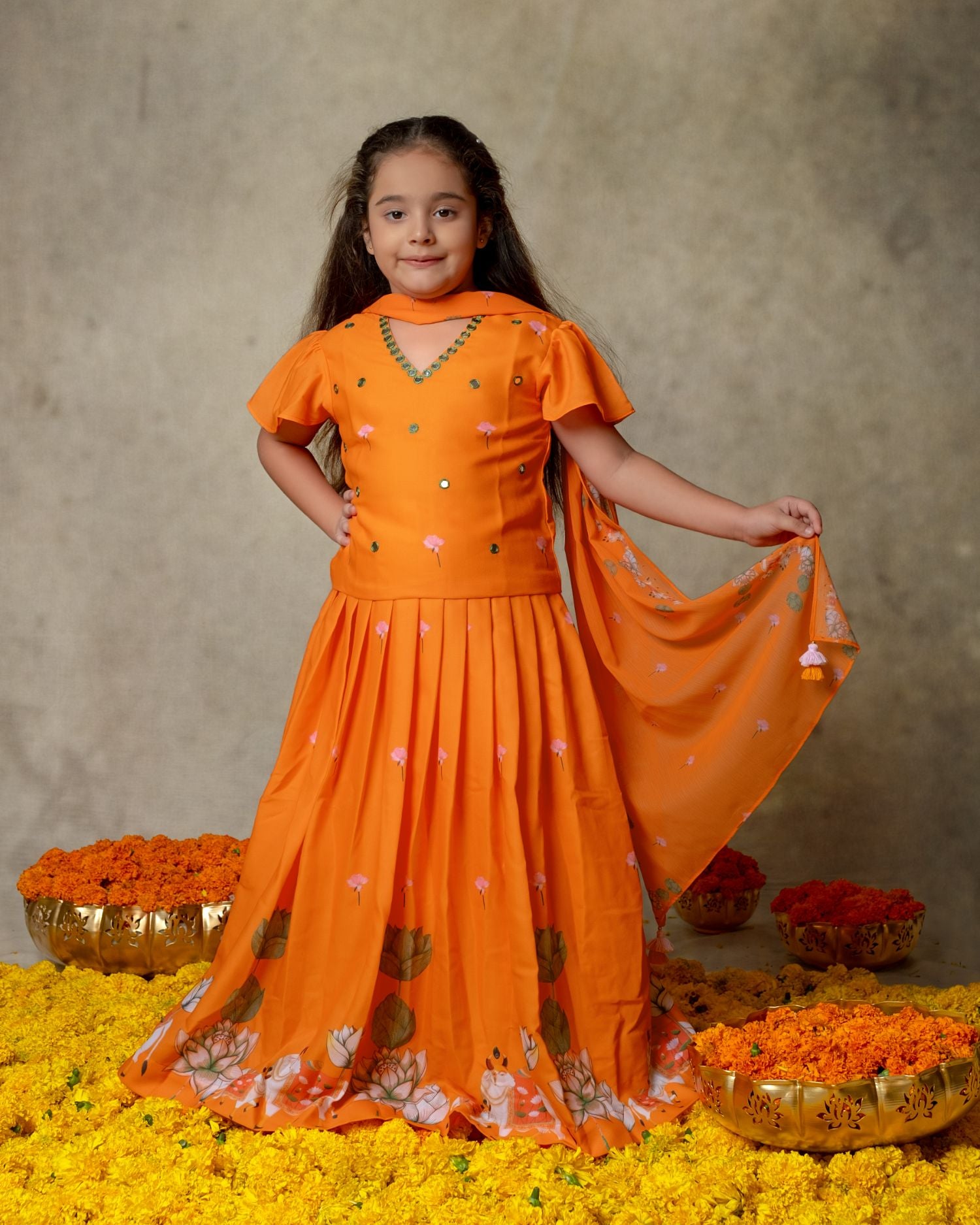 Orange Pichwai Lehenga Set