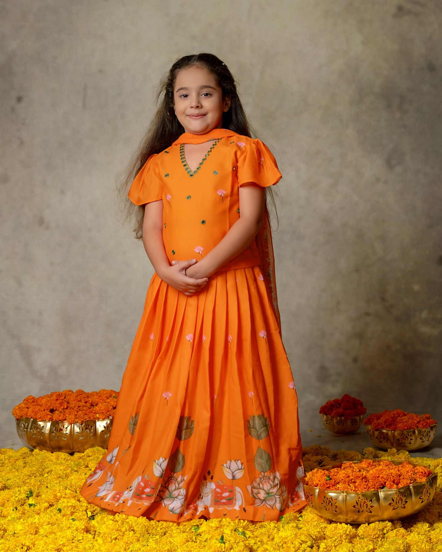 Orange Pichwai Lehenga Set