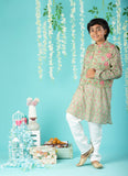 Block Print Cotton Kurta And Glaze Cotton Pyjama With Nehru Jacket