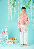 Block Print Cotton Kurta And Glaze Cotton Pyjama With Nehru Jacket