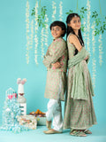 Block Print Cotton Kurta And Glaze Cotton Pyjama With Nehru Jacket