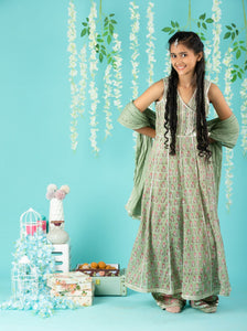 Cotton Block Print Mulmul Kurta And Sharara With Gota Detailing And Cotton Crinkle Dupatta