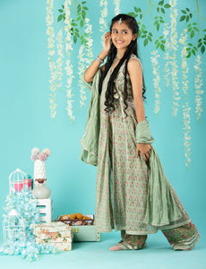 Cotton Block Print Mulmul Kurta And Sharara With Gota Detailing And Cotton Crinkle Dupatta