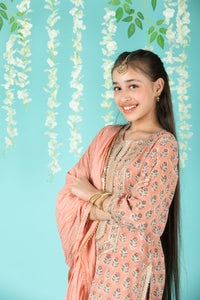 Cotton Block Print Mulmul Kurta And Sharara With Gota Detailing And Cotton Crinkle Dupatta