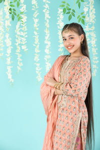 Cotton Block Print Mulmul Kurta And Sharara With Gota Detailing And Cotton Crinkle Dupatta