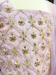 Gota Patti Marori And Thread Hand Embroidery Pink Silk Organza 3 Pc Lehenga Set