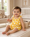 Yellow White Polka Dot Tie Shoulder Romper