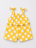 Yellow White Polka Dot Tie Shoulder Romper