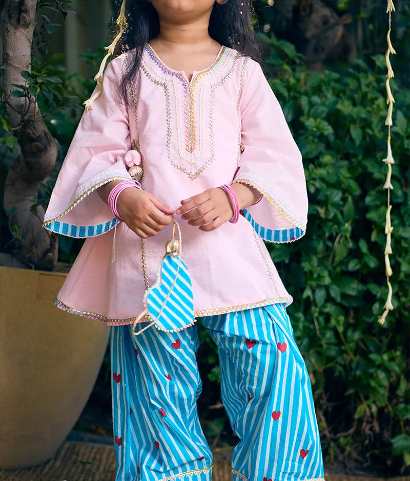 Pink Kurti with Printed Farshi Salwar