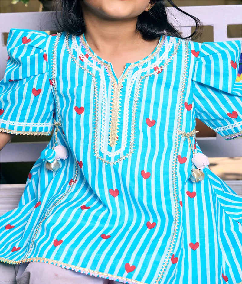 Blue Printed Kurti with Pink Farshi Salwar