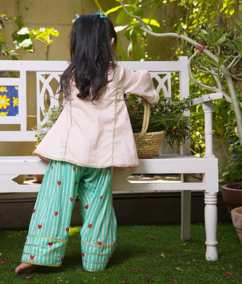 Peach Kurti with Printed Farshi Salwar