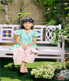 Green Printed Kurti with Peach Farshi Salwar
