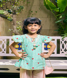 Green Printed Kurti with Peach Farshi Salwar
