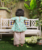 Green Printed Kurti with Peach Farshi Salwar