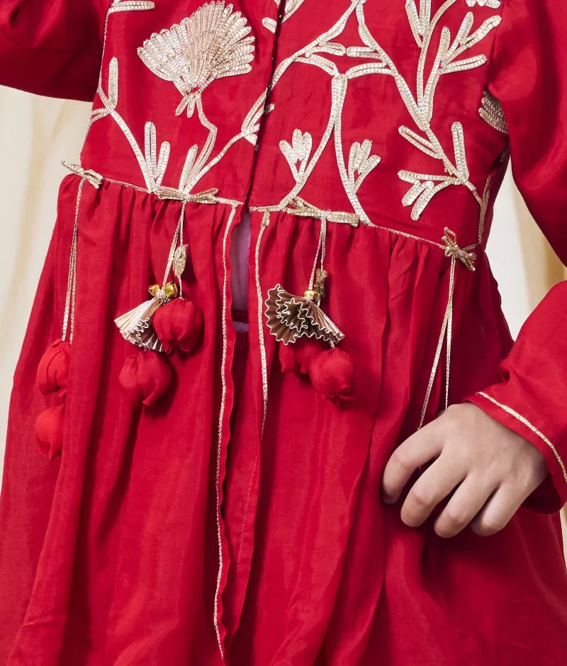 Red Gota Embroidered Kurti Lehenga Set