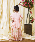Peach Gota Embroidered Kurti Lehenga Set