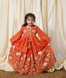 Orange Gota Embroidered Kurti Lehenga Set
