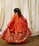 Orange Gota Embroidered Kurti Lehenga Set