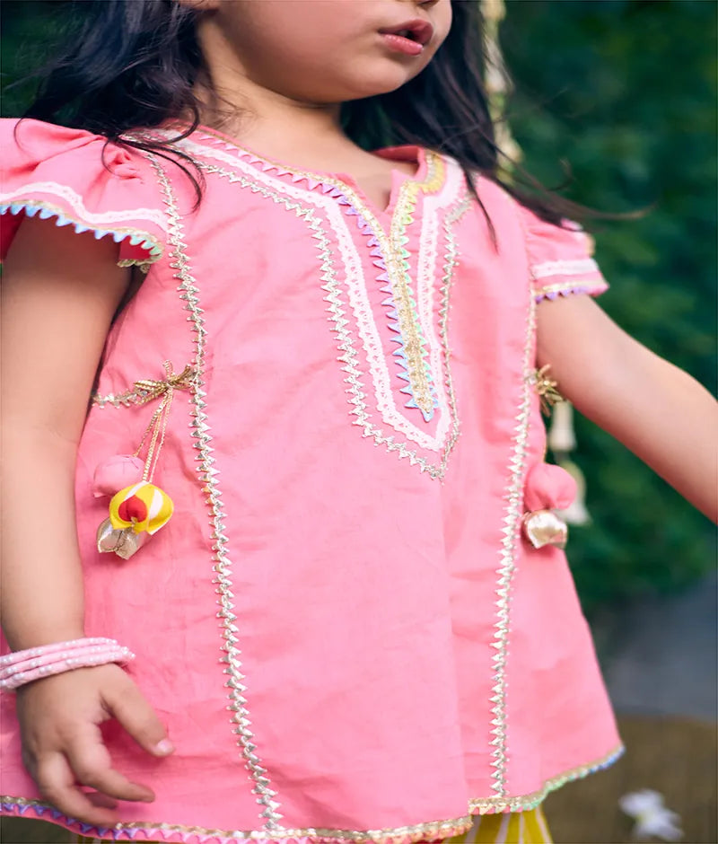 Coral Kurti with Printed Farshi Salwar