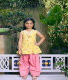 Yellow Printed Kurti with Coral Farshi Salwar