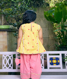 Yellow Printed Kurti with Coral Farshi Salwar
