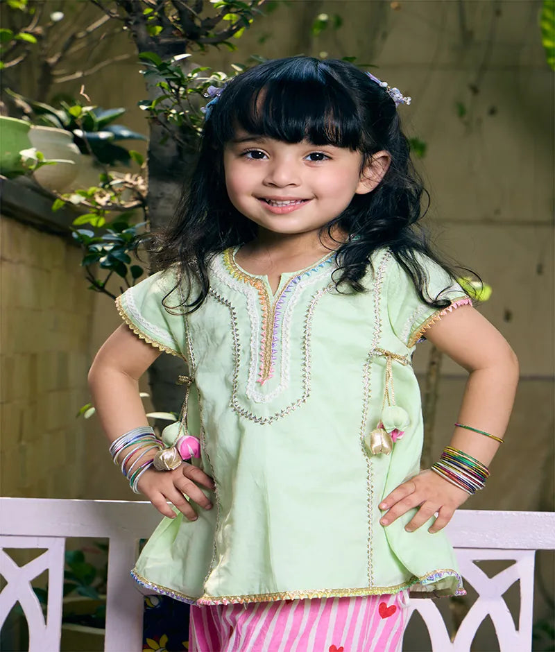 Green Kurti with Printed Farshi Salwar