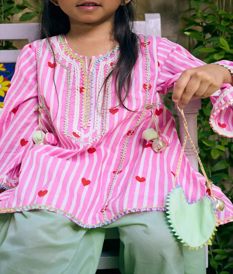 Pink Printed Kurti with Green Farshi Salwar