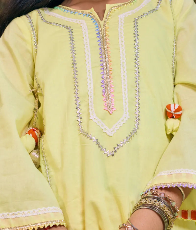 Yellow Kurti with Printed Farshi Salwar
