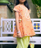Orange Printed Kurti with Yellow Farshi Salwar