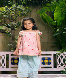 Peach Printed Kurti with Blue Farshi Salwar