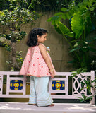 Peach Printed Kurti with Blue Farshi Salwar