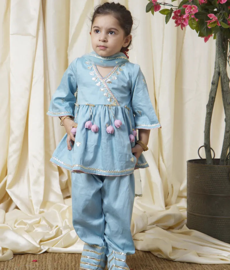 Blue Gota Embroidered Kurti Set