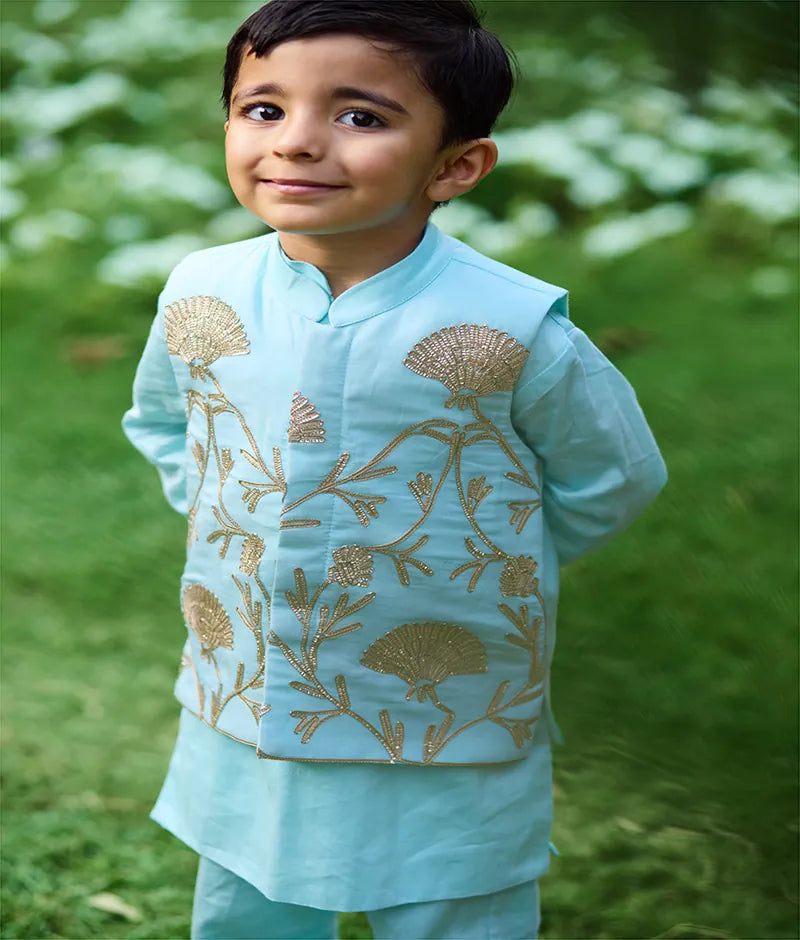 Blue Gota Embroidered Jacket Set
