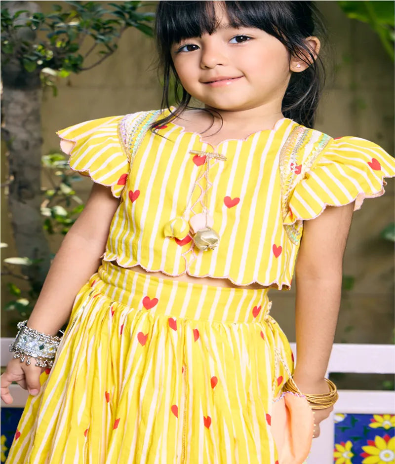 Yellow Printed Lehenga Set
