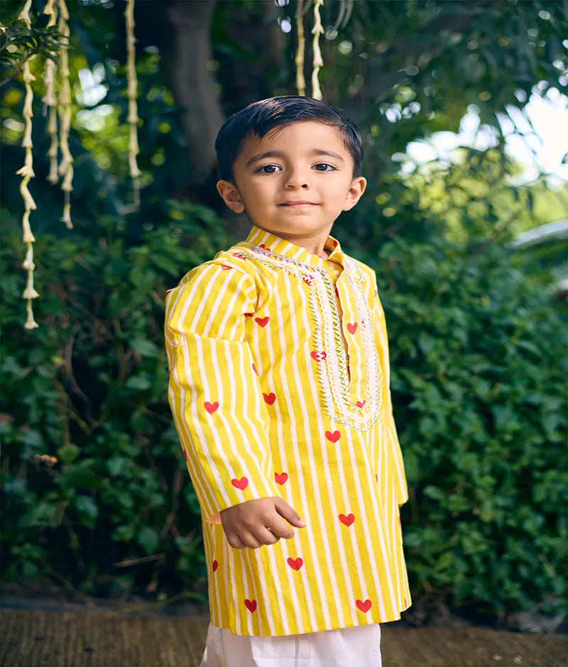 Yellow Printed Kurta with Salwar