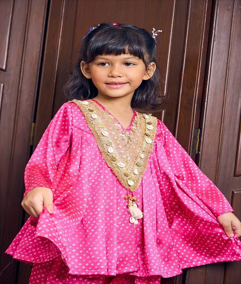 Pink Bandhej Kurti with Salwar