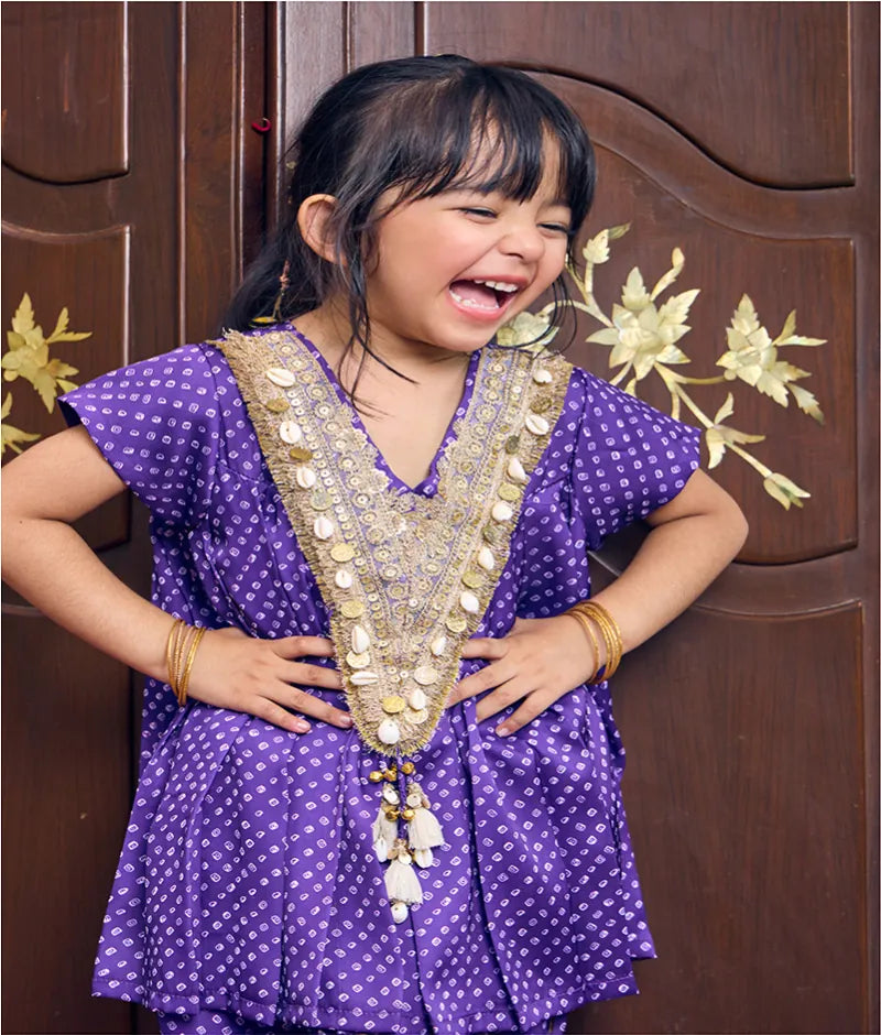 Purple Bandhej Kurti with Dhoti