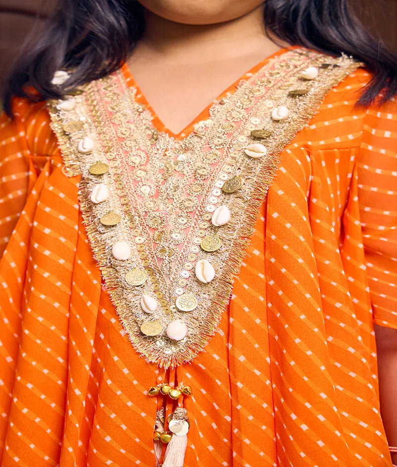 Orange Bandhej Kurti with Sharara