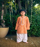 Orange Printed Kurta with Salwar