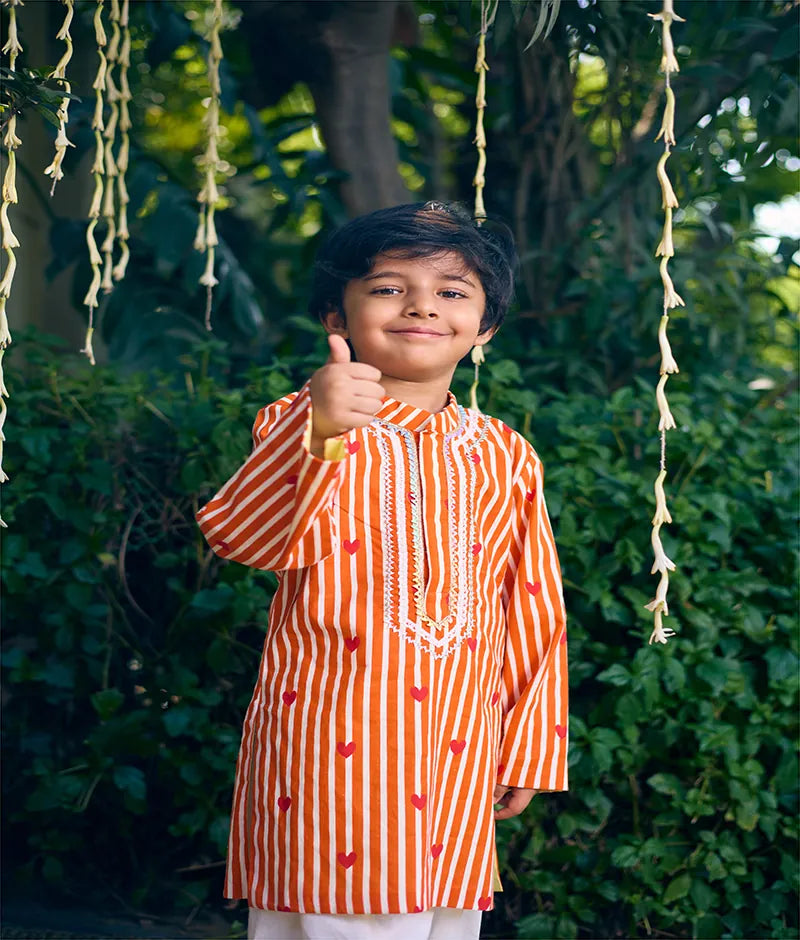 Orange Printed Kurta with Salwar