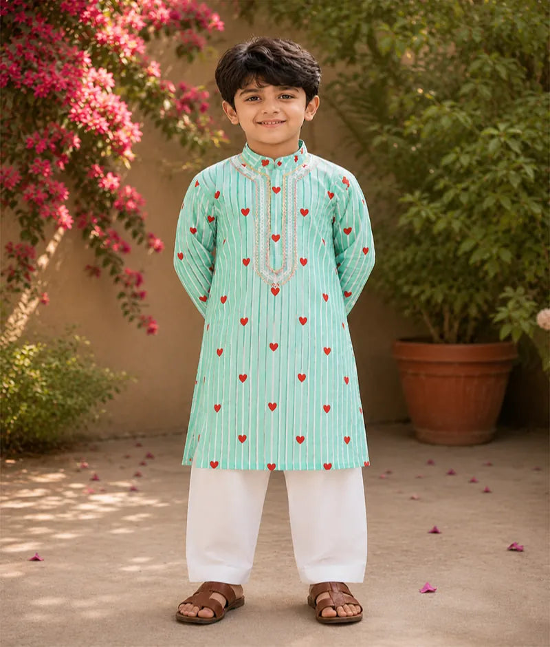 Green Printed Kurta with Salwar