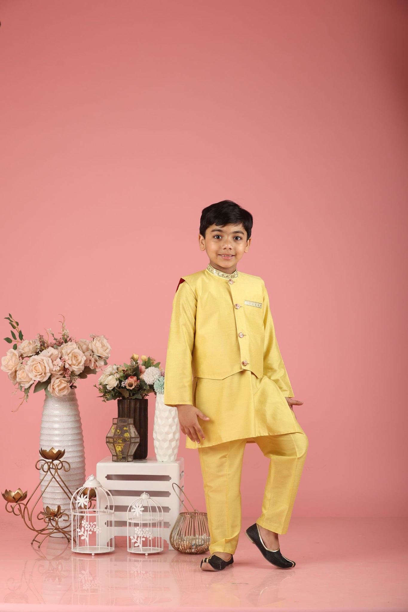 Cotton Silk Kurta Pyjama Wih Jacket