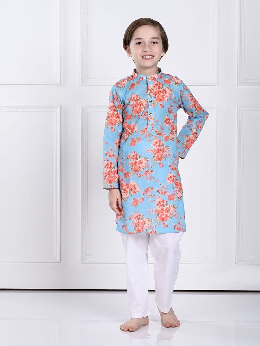 Jas Blue Floral Kurta Pajama Set