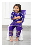 Round Neck Brocade Embroidered Stylish Purple Kurti With Organza Hem Pant And Dupatta