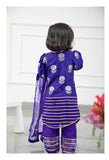 Round Neck Brocade Embroidered Stylish Purple Kurti With Organza Hem Pant And Dupatta