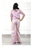 Stylish Scalaped Organza top with multicolour pants